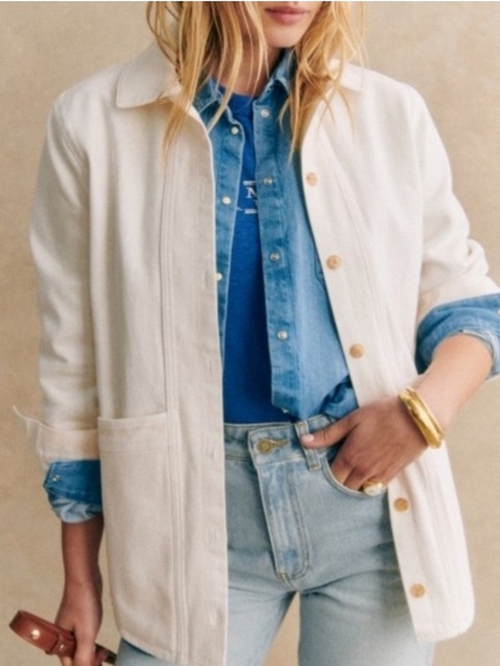 Sezane Jackets & Blazers - Sézane Cream Ecru Will Chore Coat Button-Front Overshirt Jacket